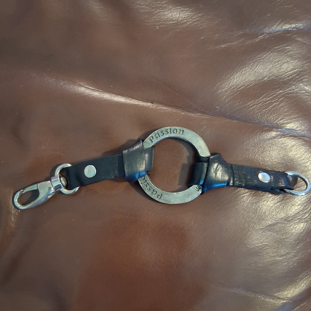 Leather Metal O Ring Bracelet Engraved "Passion" Y2K Vintage EUC